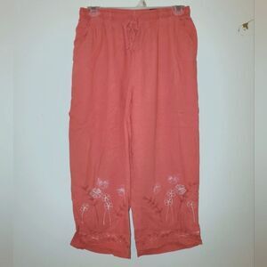 Coral linen capris